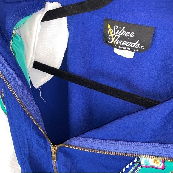 Vintage 80s Silver Threads Nautical  Jacket Dolman Sleeves Golden Girls sz S - Picture 7 of 7